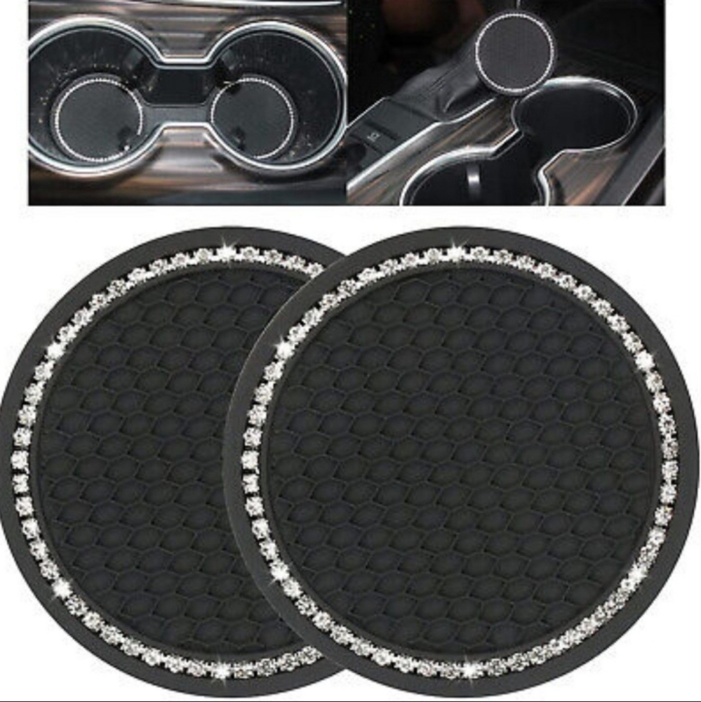 RHINESTONE Cup Holder Silicone 2pc Coasters Auto Var Truck SUV VansUniversal NWT - Picture 5 of 13
